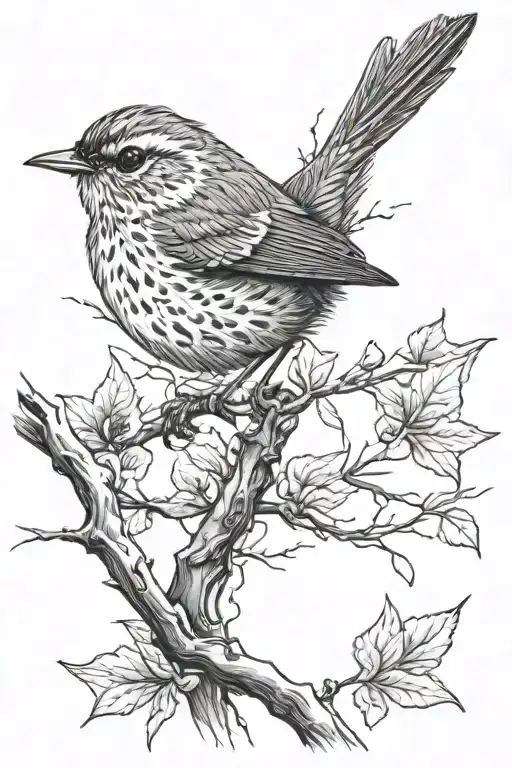 wren in a storm tattoo design idea