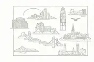 skyline including the outlines of the acropolis, Pisa tower, Sagrada familia, colosseum, and the sistine chapel tattoo design idea