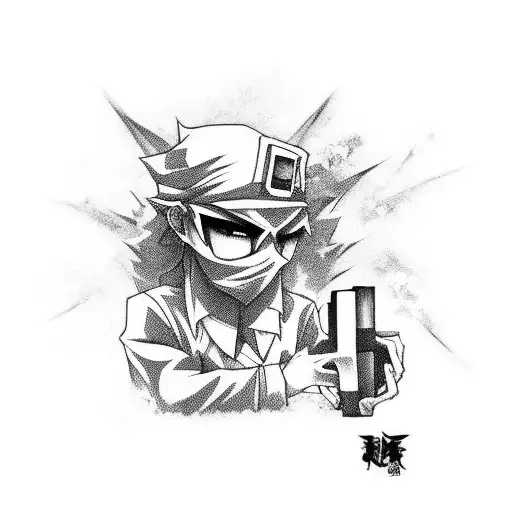 Thug life portrayed through an anime-inspired graffiti wall tattoo design idea