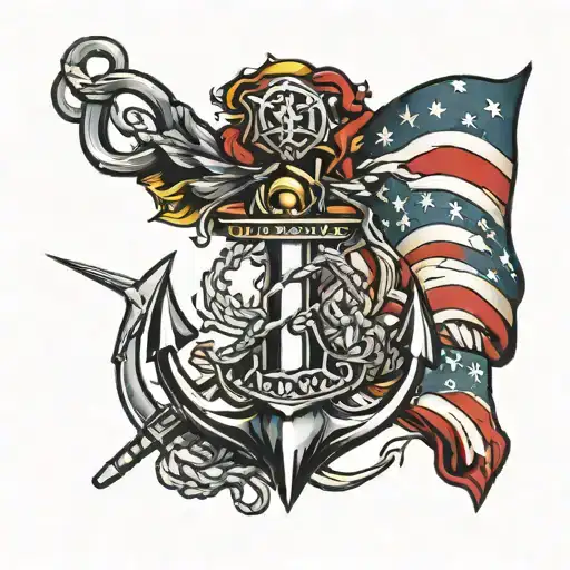 American flag and anchor and trident with eagle   tattoo design idea