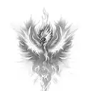 A phoenix rising from flames with a background of financial charts tattoo design idea