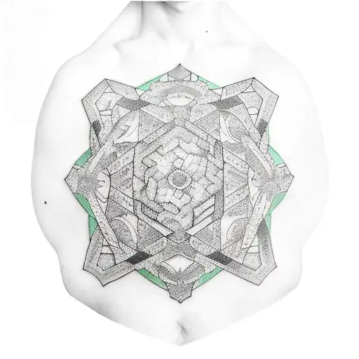 Tattoo,Chest,Hexagon mixed with a Greenwall tattoo design idea