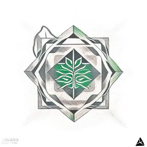 Tattoo,Chest,Hexagon mixed with a Greenwall and leafs tattoo design idea