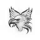 Create a blackwork tattoo of an eagle wearing a soccer jersey with trap music elements tattoo design idea