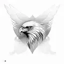 Create a blackwork tattoo of an eagle wearing a soccer jersey with trap music elements tattoo design idea