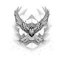 Create a blackwork tattoo of an eagle wearing a soccer jersey with trap music elements tattoo design idea