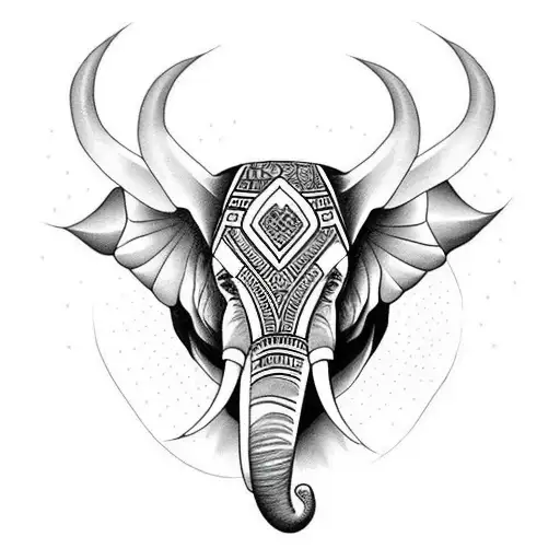 Elephants head without horns and a Mandela on the face tattoo design idea