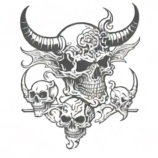 skulls and devil face tattoo design idea
