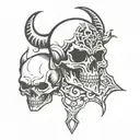 skulls and devil face tattoo design idea