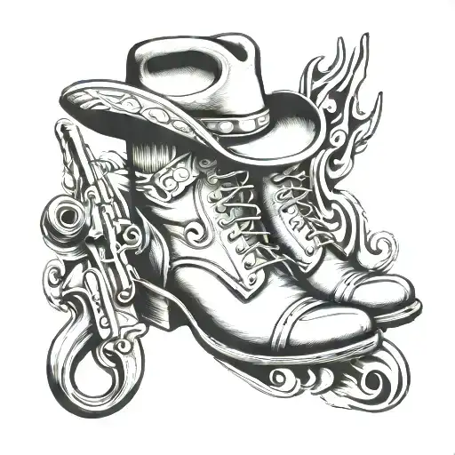 cowboy boots  hat and gun tattoo design idea