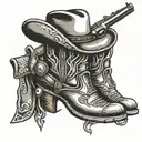 cowboy boots  hat and gun tattoo design idea