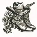 cowboy boots  hat and gun tattoo design idea