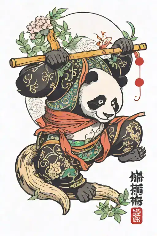 panda as an earth bender performing pole tattoo design idea