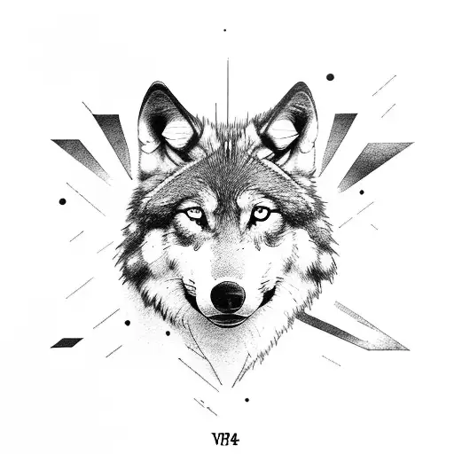 Wolf standing on rock in forrest tattoo design idea