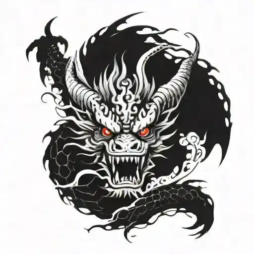 Evil one piece kaido style dragon with big claws and surrounded by fog  tattoo design idea