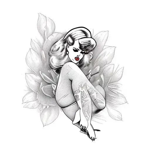 pinup model lingerie full body bdsm tattoo design idea