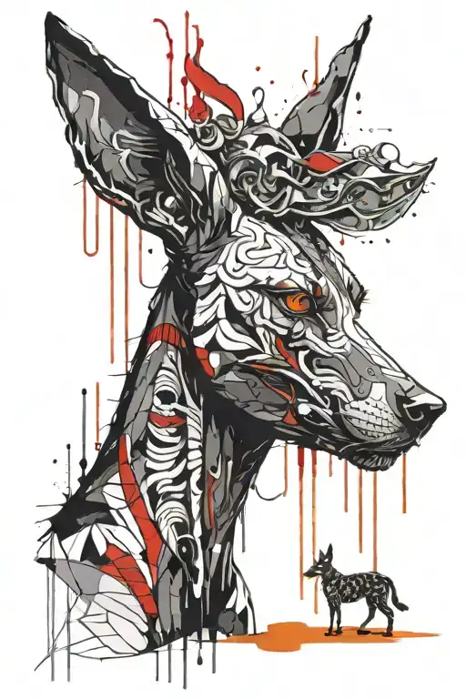 anubis with scales on which droplets of brightly full female lips flow down tattoo design idea