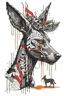 anubis with scales on which droplets of brightly full female lips flow down tattoo design idea