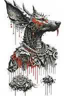 anubis with scales on which droplets of brightly full female lips flow down tattoo design idea