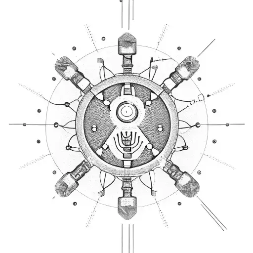 A robotic hand holding a glowing Node.js symbol against a backdrop of circuitry tattoo design idea
