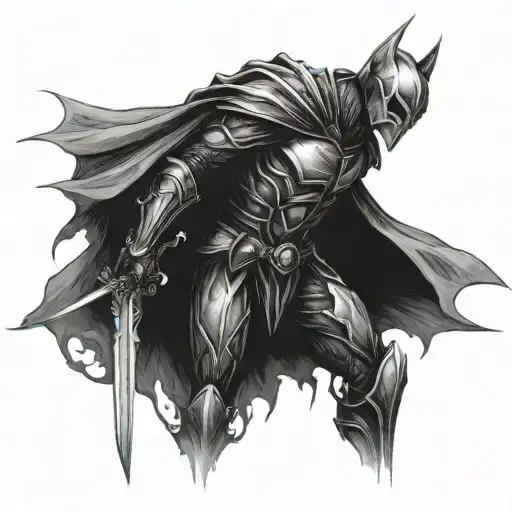 dark fantasy knight dying tattoo design idea