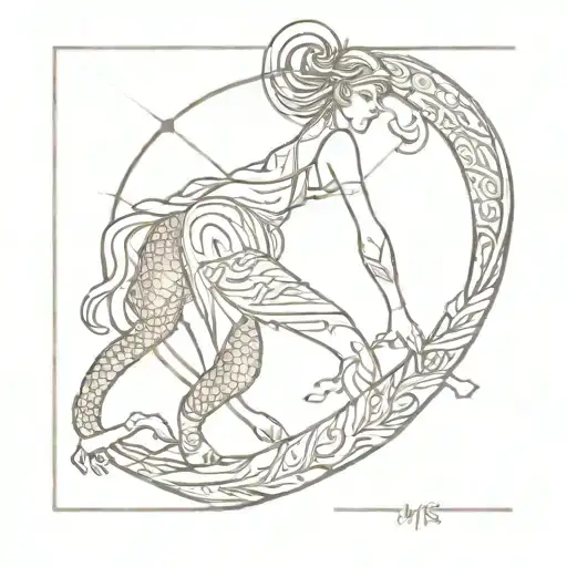 goddess Freya showcasing highlighted, chinese dragon and zodiac sign scorpio in the background tattoo design idea