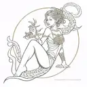 goddess Freya showcasing highlighted, chinese dragon and zodiac sign scorpio in the background tattoo design idea
