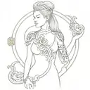 goddess Freya showcasing highlighted, chinese dragon and zodiac sign scorpio in the background tattoo design idea