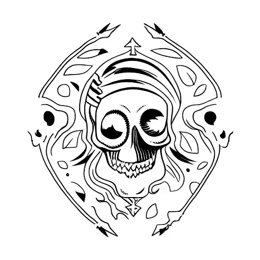skull with crow tattoo design idea