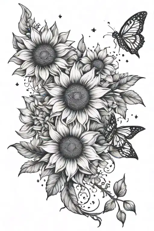 sunflowers, daffodil, Pisces constellation tattoo design idea