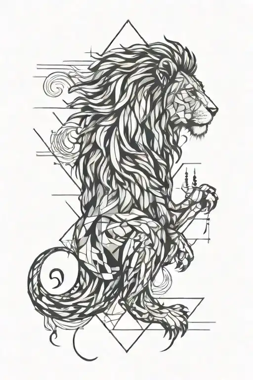 create a lion in flames of fire within the zodiac symbol of virgo tattoo design idea