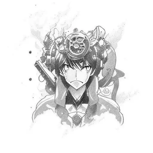 Combine elements from your favorite animes and manhuas into a dynamic composition tattoo design idea
