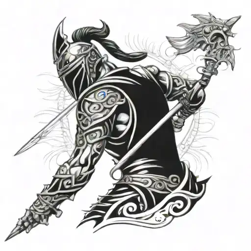 Warrior with Karma spinal tattoo tattoo design idea