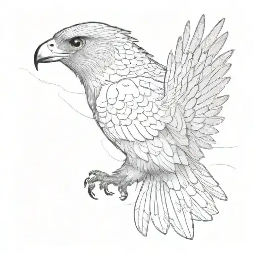birds eye view of a hawk flying feminine, minimalist, fine line, mystical,  tattoo design idea