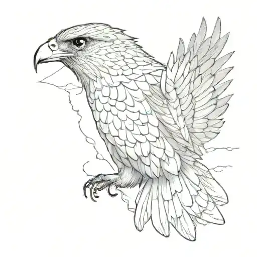 birds eye view of a hawk flying feminine, minimalist, fine line, mystical,  tattoo design idea