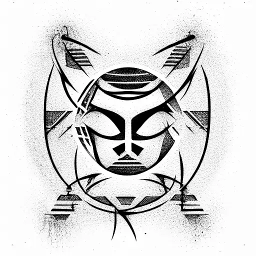 tragedy minimalistic neo tribal, thin lines ,angry style  tattoo design idea