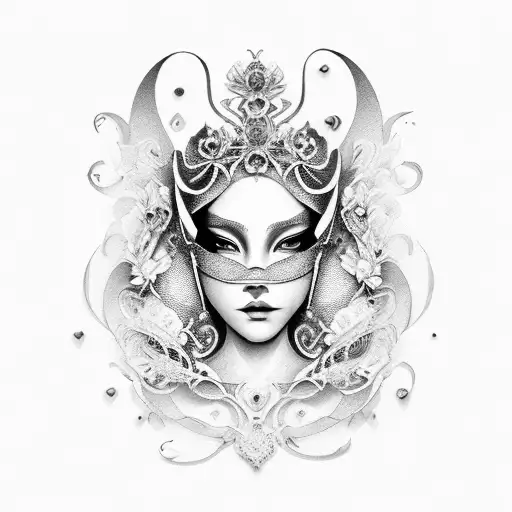 beautiful, elegant venetian mask woman tattoo design idea