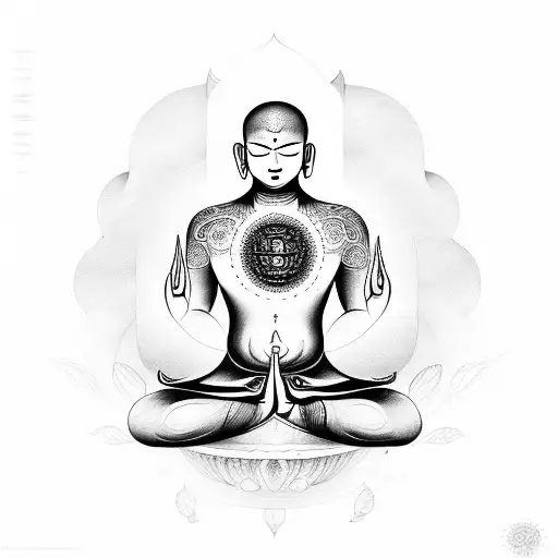 meditating monk aligned with chakras tattoo design idea