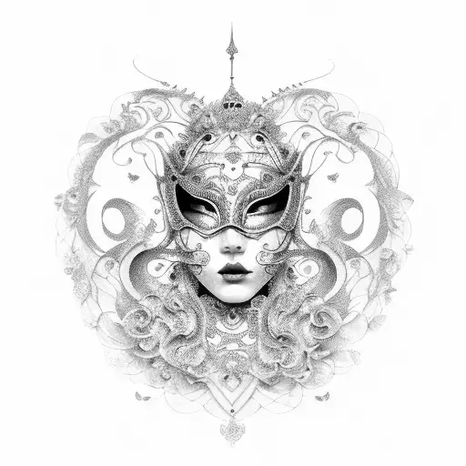 beautiful, elegant venetian mask woman tattoo design idea