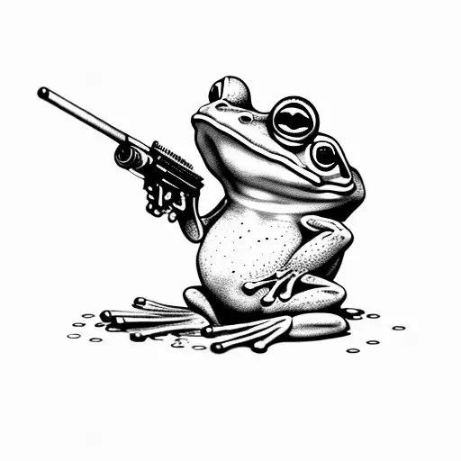 frog firing gun tattoo design idea