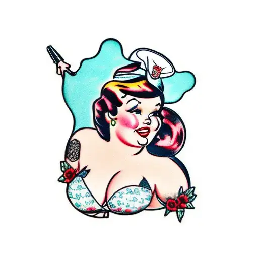 chubby pin-up girl tattoo design idea