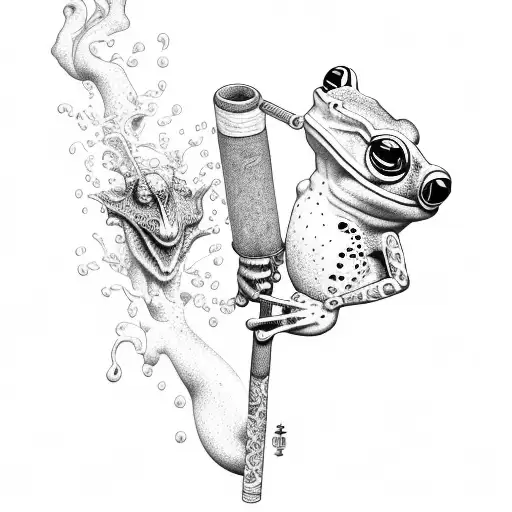 Dotwork Frog Smoking Pipe Tattoo Idea - BlackInk AI