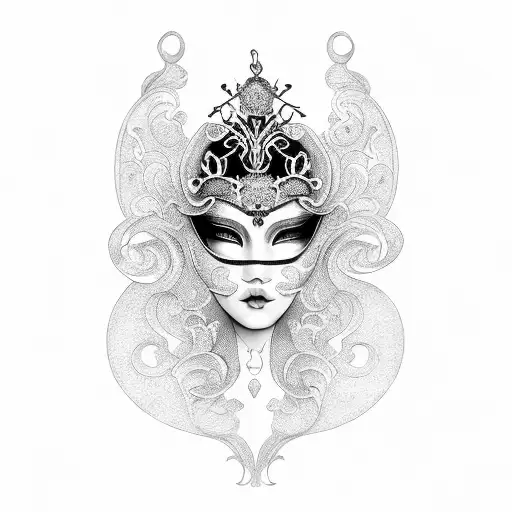 beautiful, elegant venetian mask woman tattoo design idea