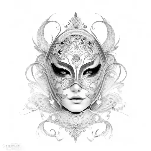 beautiful, elegant venetian mask woman tattoo design idea