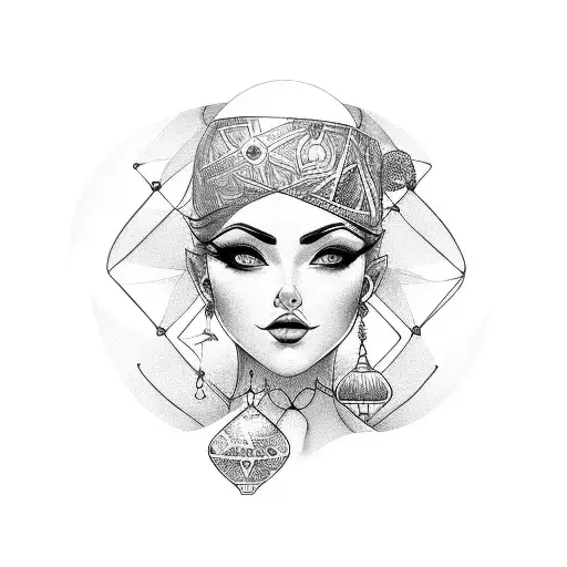 sexy fortune teller woman tattoo design idea