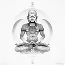 meditating monk aligned with chakras tattoo design idea