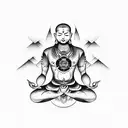 meditating monk aligned with chakras tattoo design idea