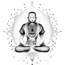 meditating monk aligned with chakras tattoo design idea