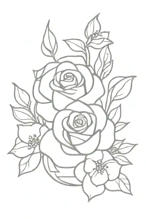 rose, jasmine and bluebell in vase filled tattoo design idea