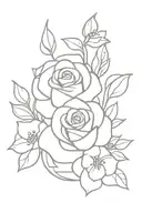 rose, jasmine and bluebell in vase filled tattoo design idea
